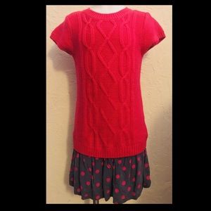 Pink & Polka Dot Sweater Dress Sz 5/6 w/mock skirt